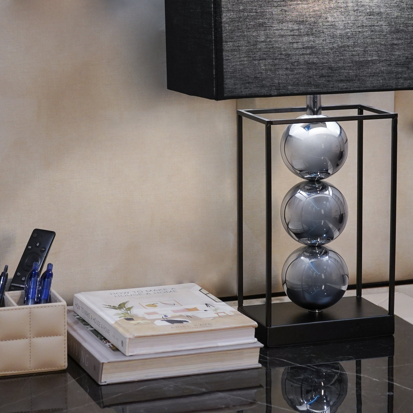Stacked Spheres Table Lamp with Shade, Silver