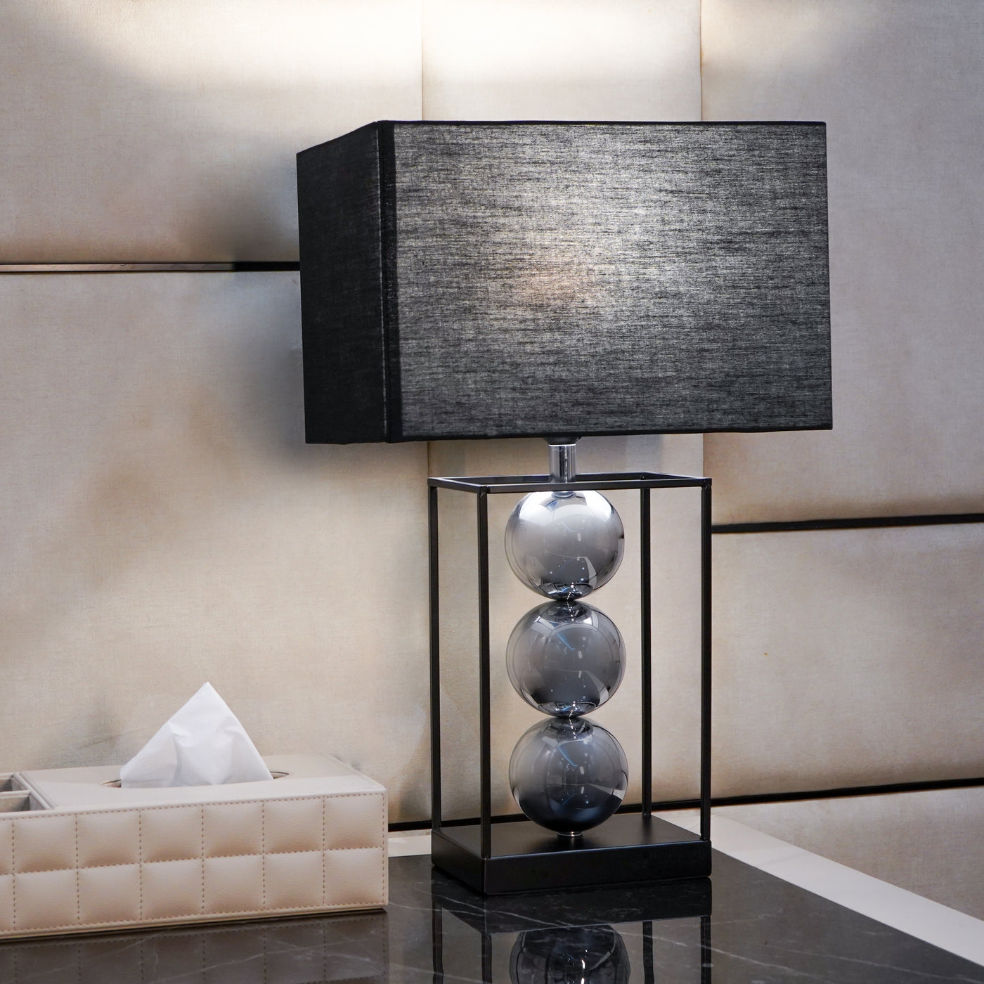Stacked Spheres Table Lamp with Shade, Silver