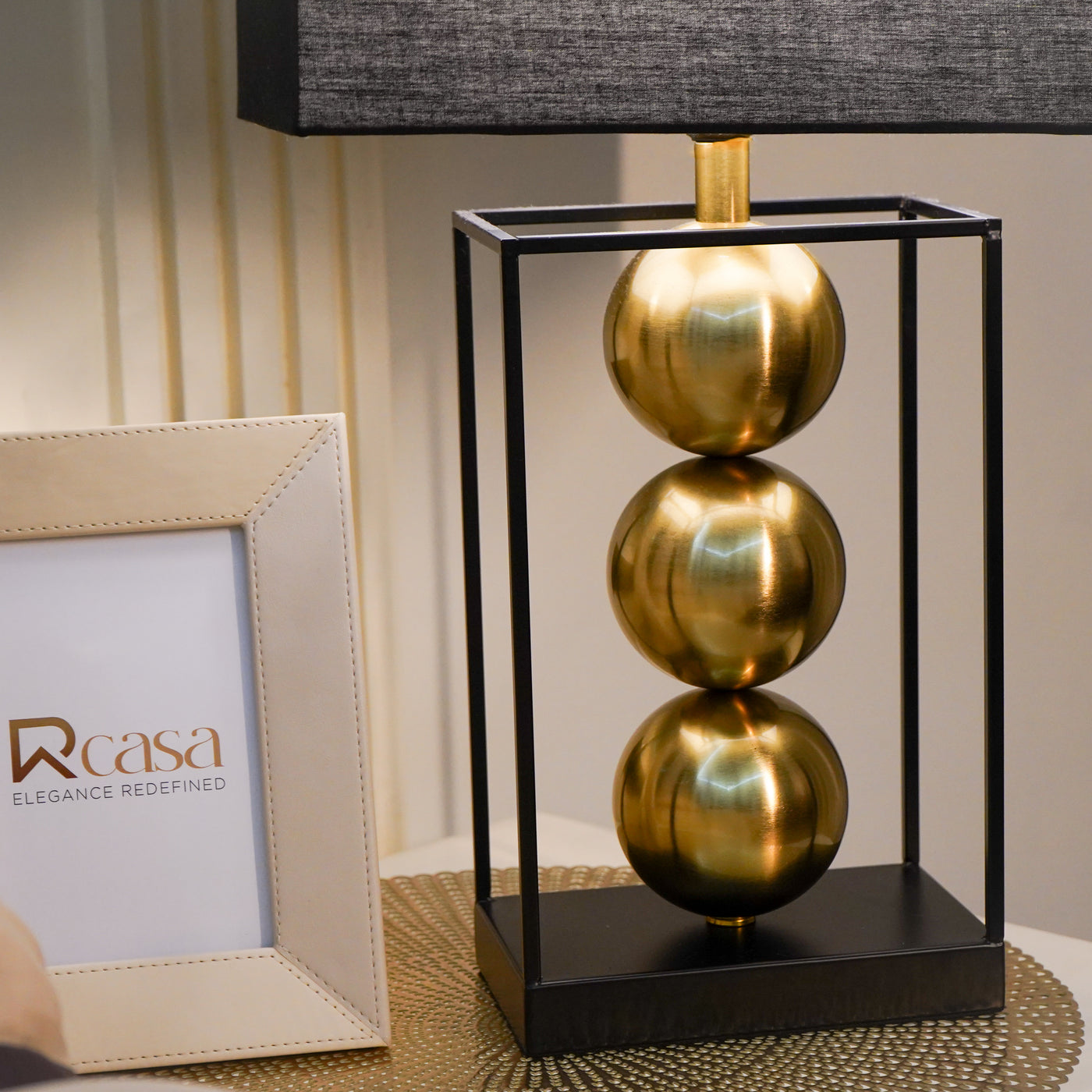 Stacked Spheres Table Lamp with Shade, Gold