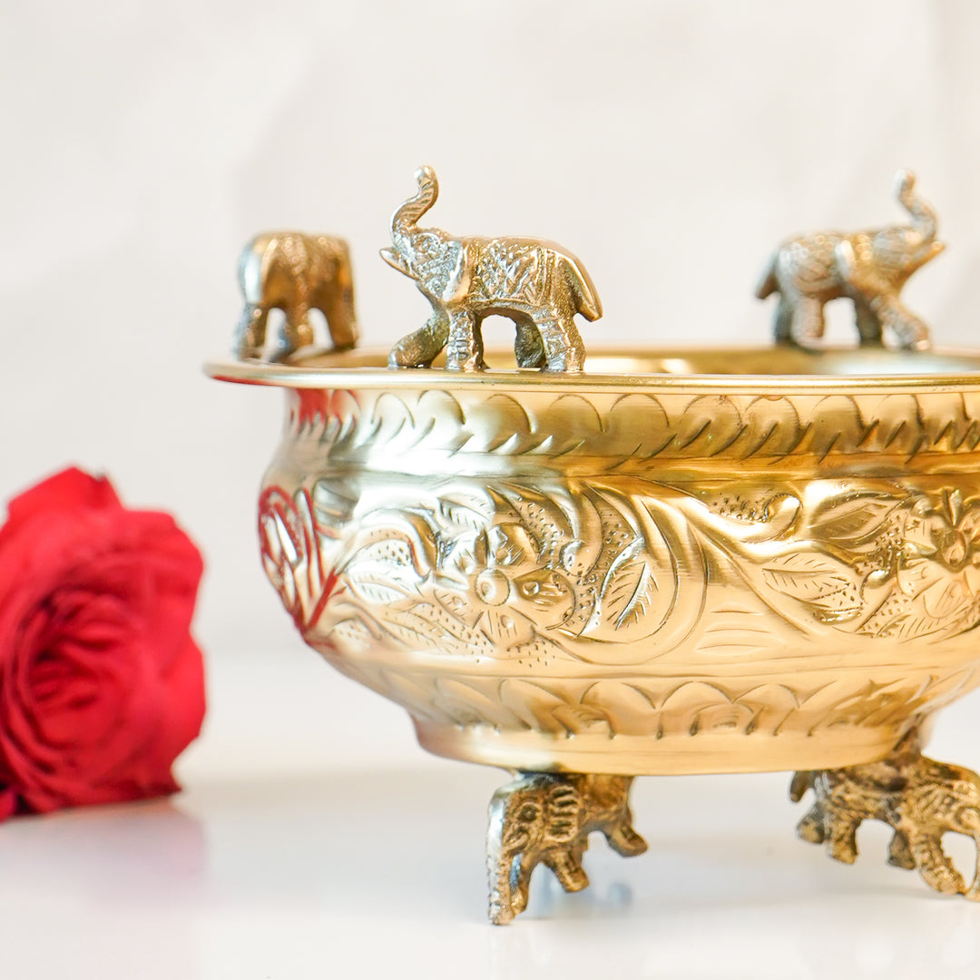 Traditional Elephant Brass Urli, 8 Inches