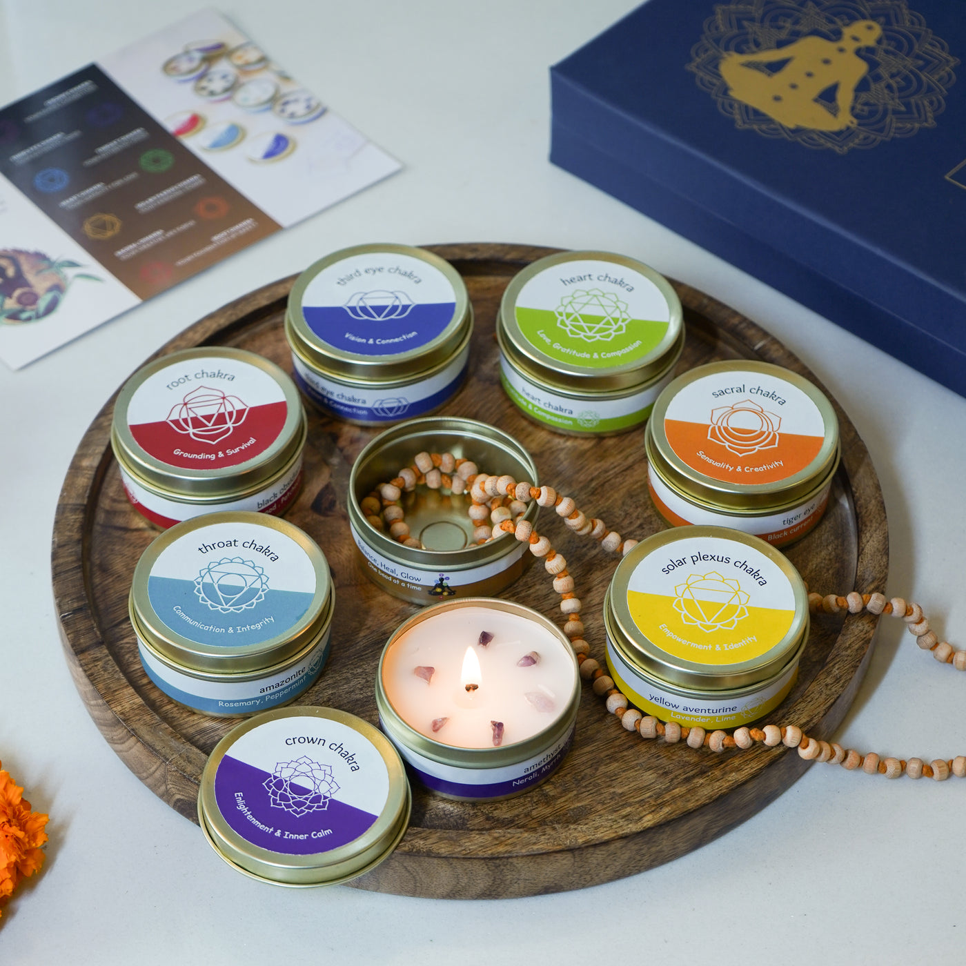 7 Chakra Scented Candles w/ Healing Beads Gift Set