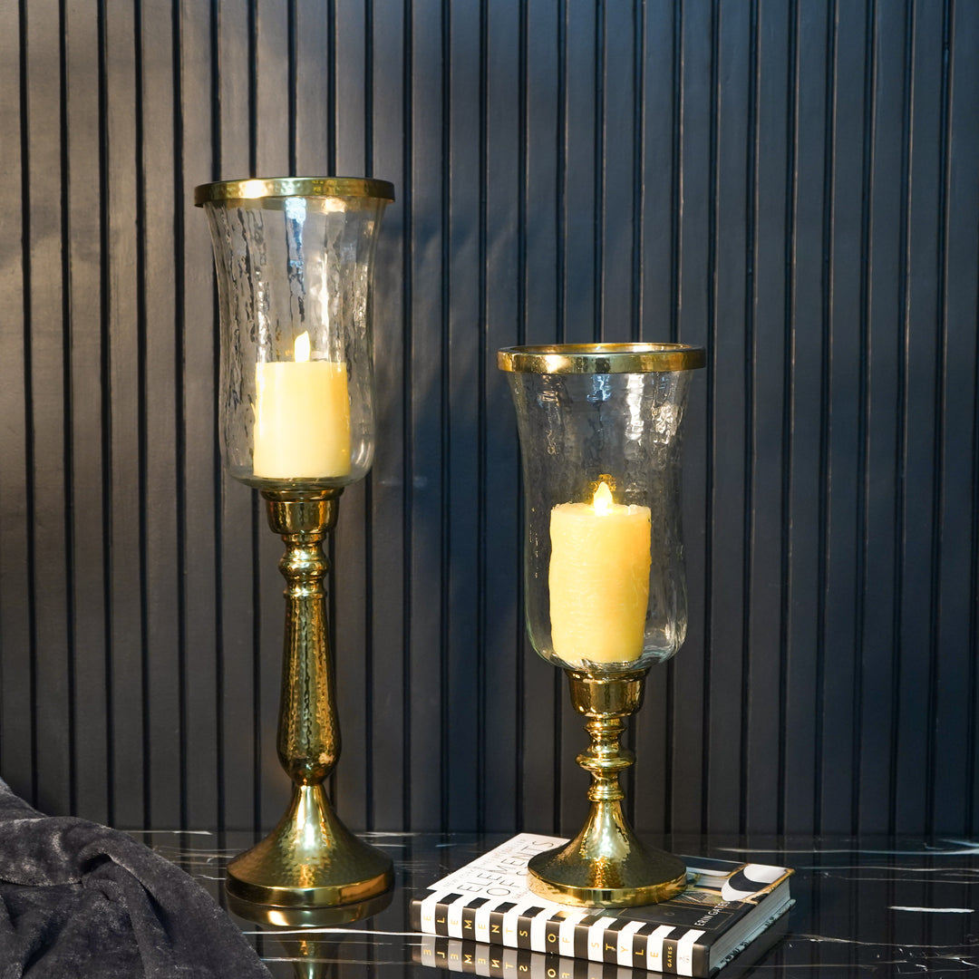 Gold Hammered Vintage Candle Holder, Large