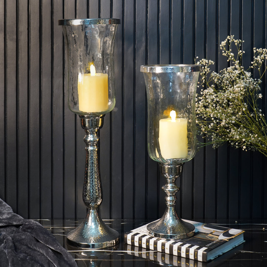 Silver Hammered Vintage Candle Holder, Small