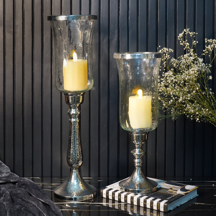 Silver Hammered Vintage Candle Holder, Small