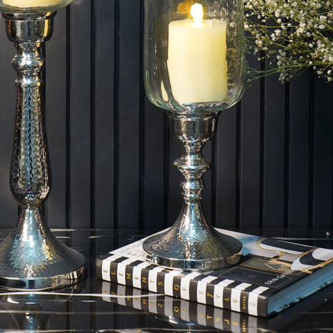 Silver Hammered Vintage Candle Holder, Small