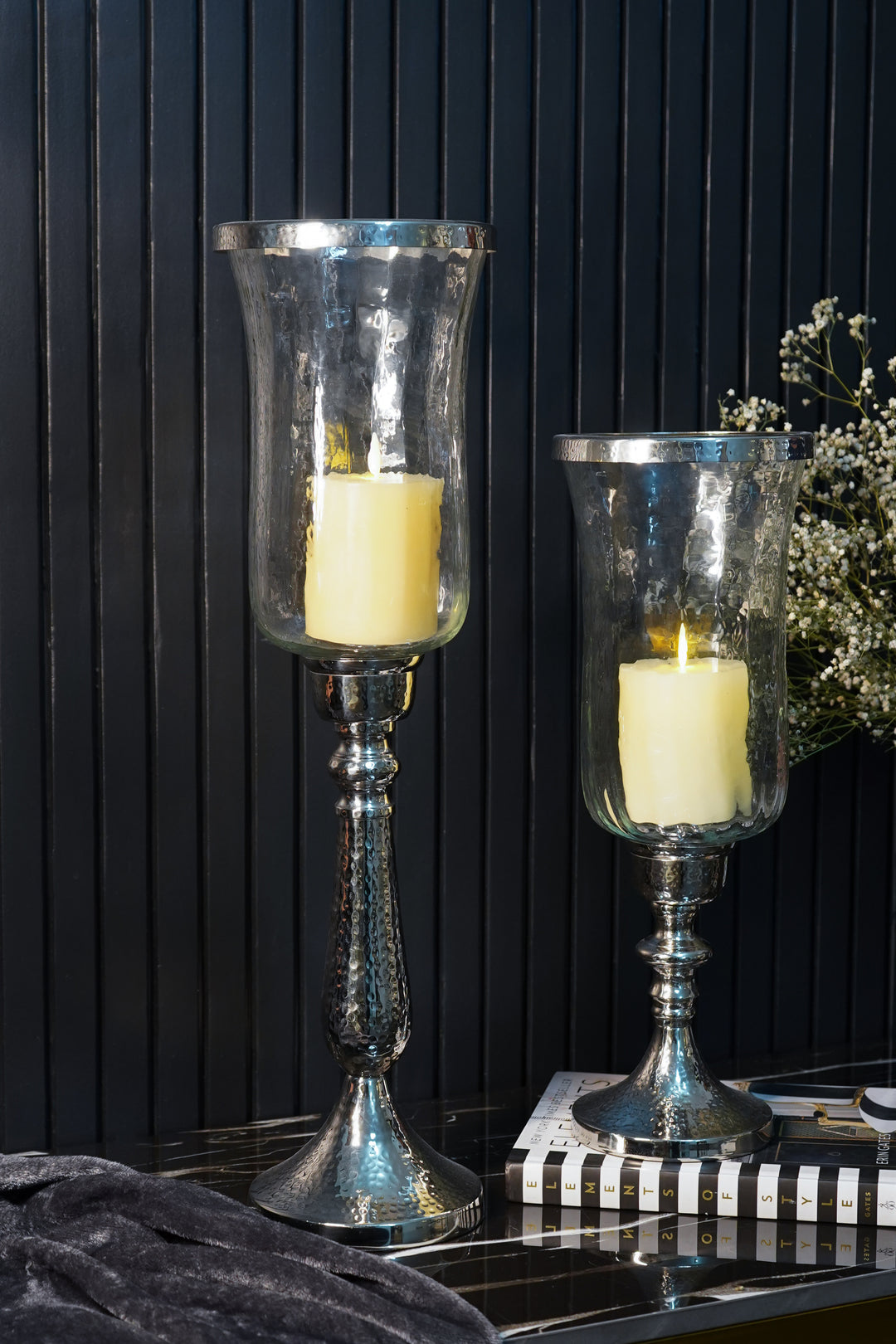 Silver Hammered Vintage Candle Holder, Large