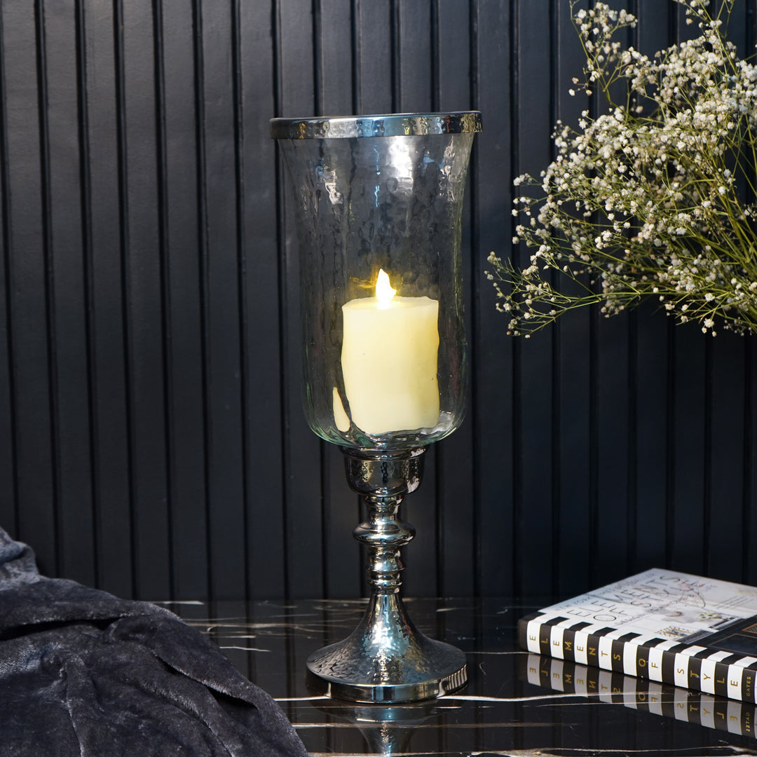 Silver Hammered Vintage Candle Holder, Small