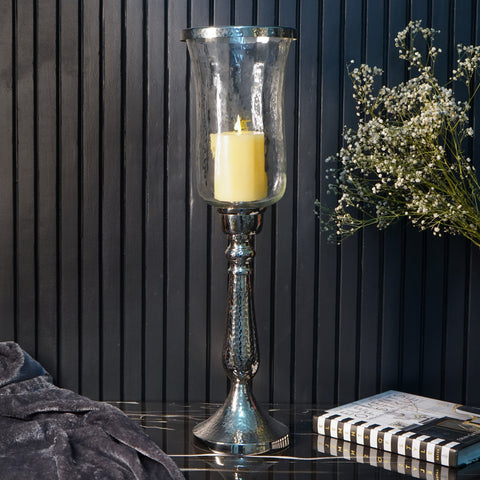 Silver Hammered Vintage Candle Holder, Large
