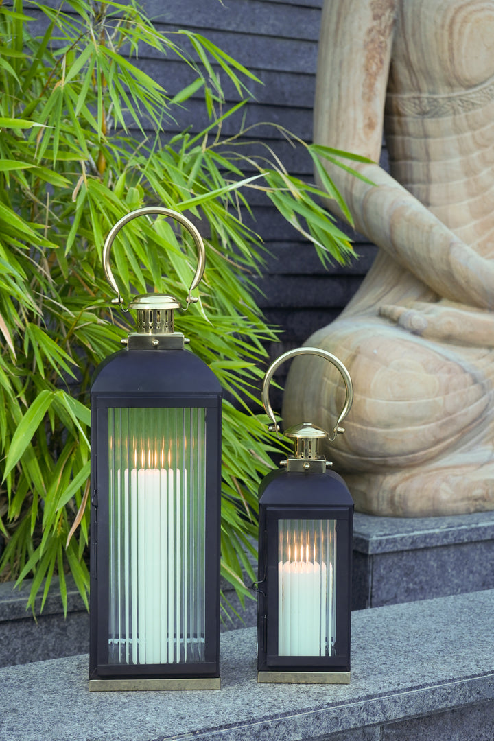 Large Stainless Steel Lantern, Black and Gold
