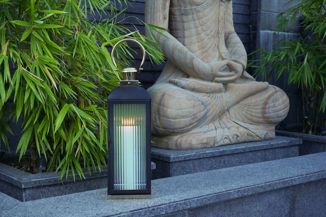 Large Stainless Steel Lantern, Black and Gold