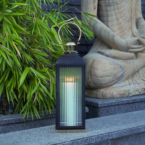 Large Stainless Steel Lantern, Black and Gold