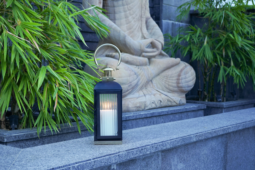 Small Stainless Steel Lantern, Black and Gold
