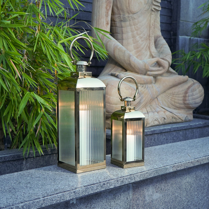 Large Stainless Steel Lantern, Gold