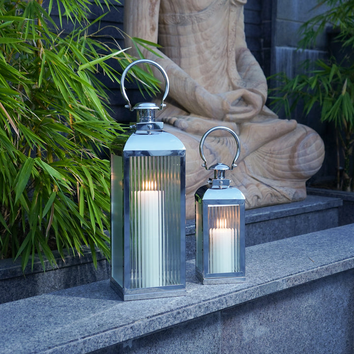 Large Stainless Steel Lantern, Silver