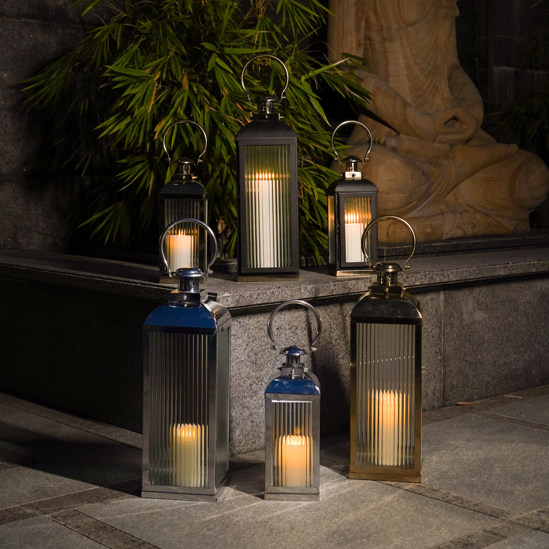 Small Stainless Steel Lantern, Black and Gold