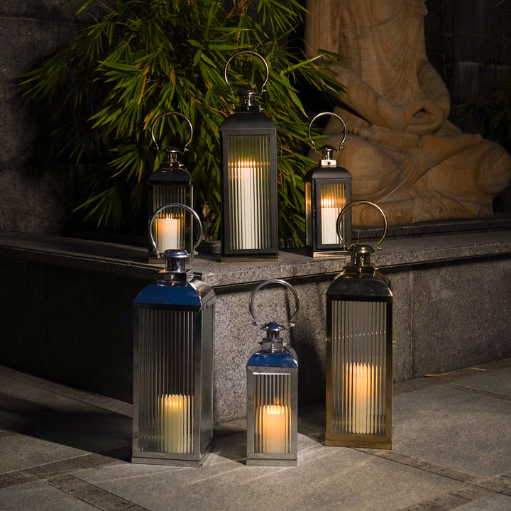 Small Stainless Steel Lantern, Black and Gold