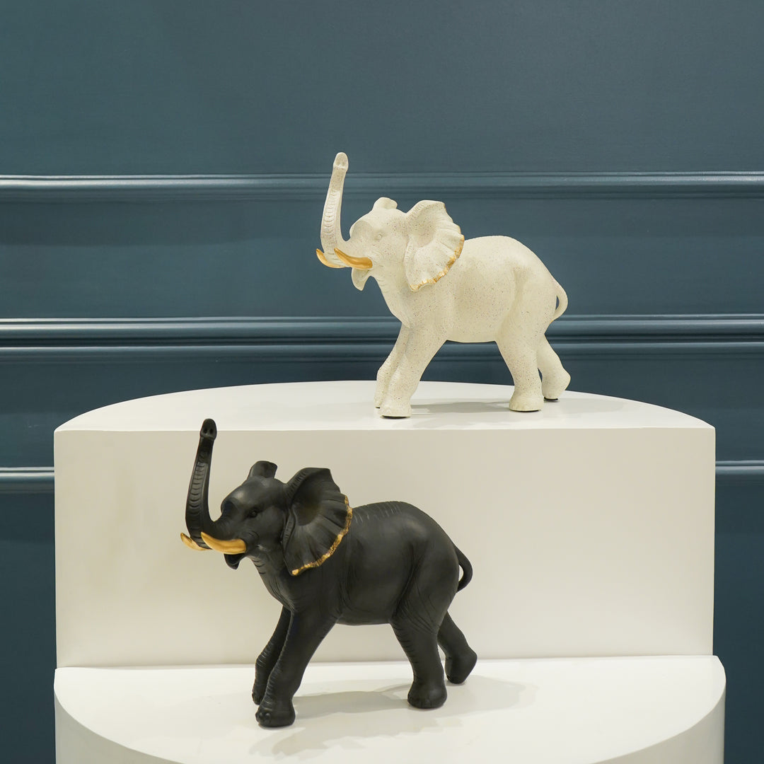 Elephant Figurine with Gold Accents, White