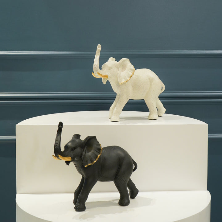 Elephant Figurine with Gold Accents, White