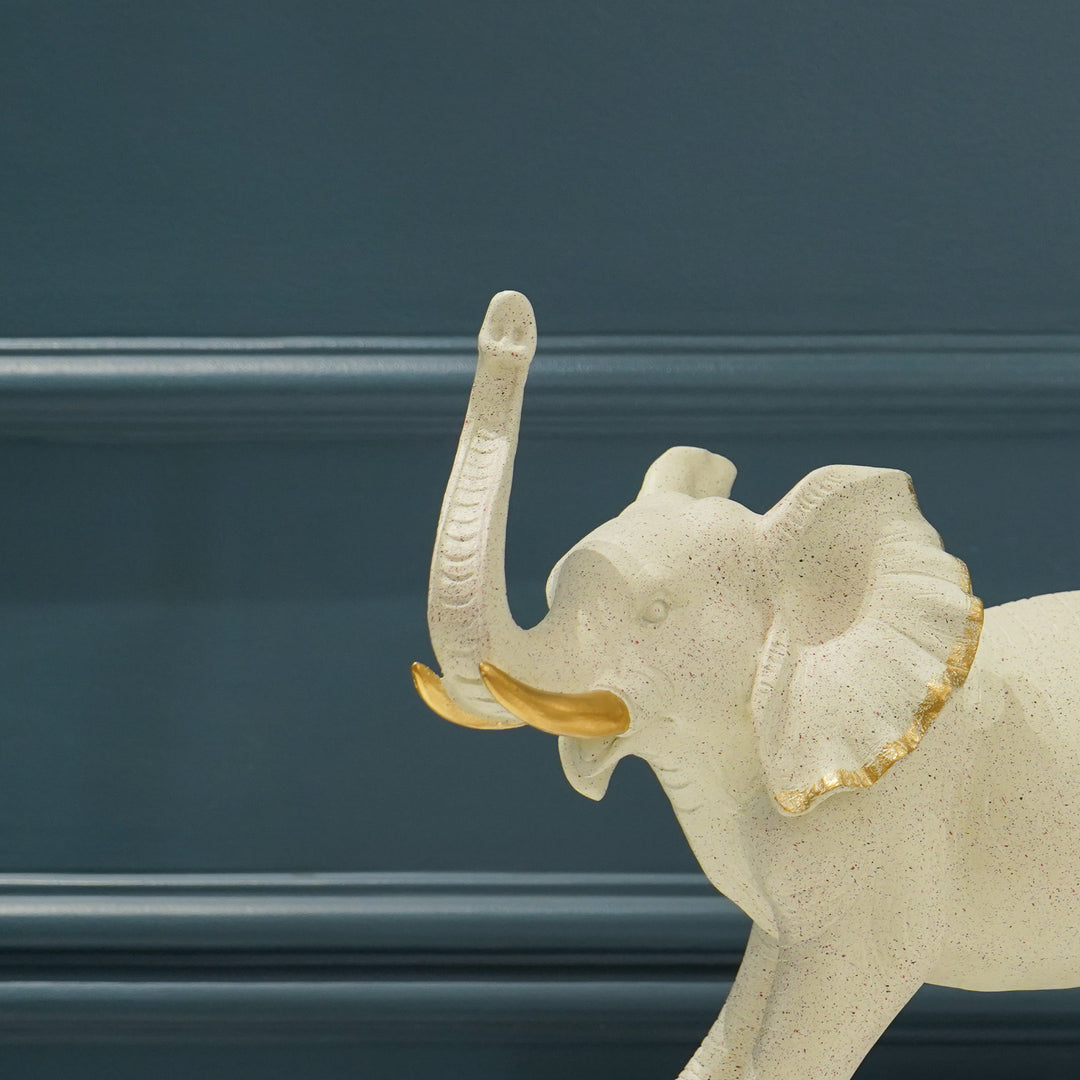 Elephant Figurine with Gold Accents, White