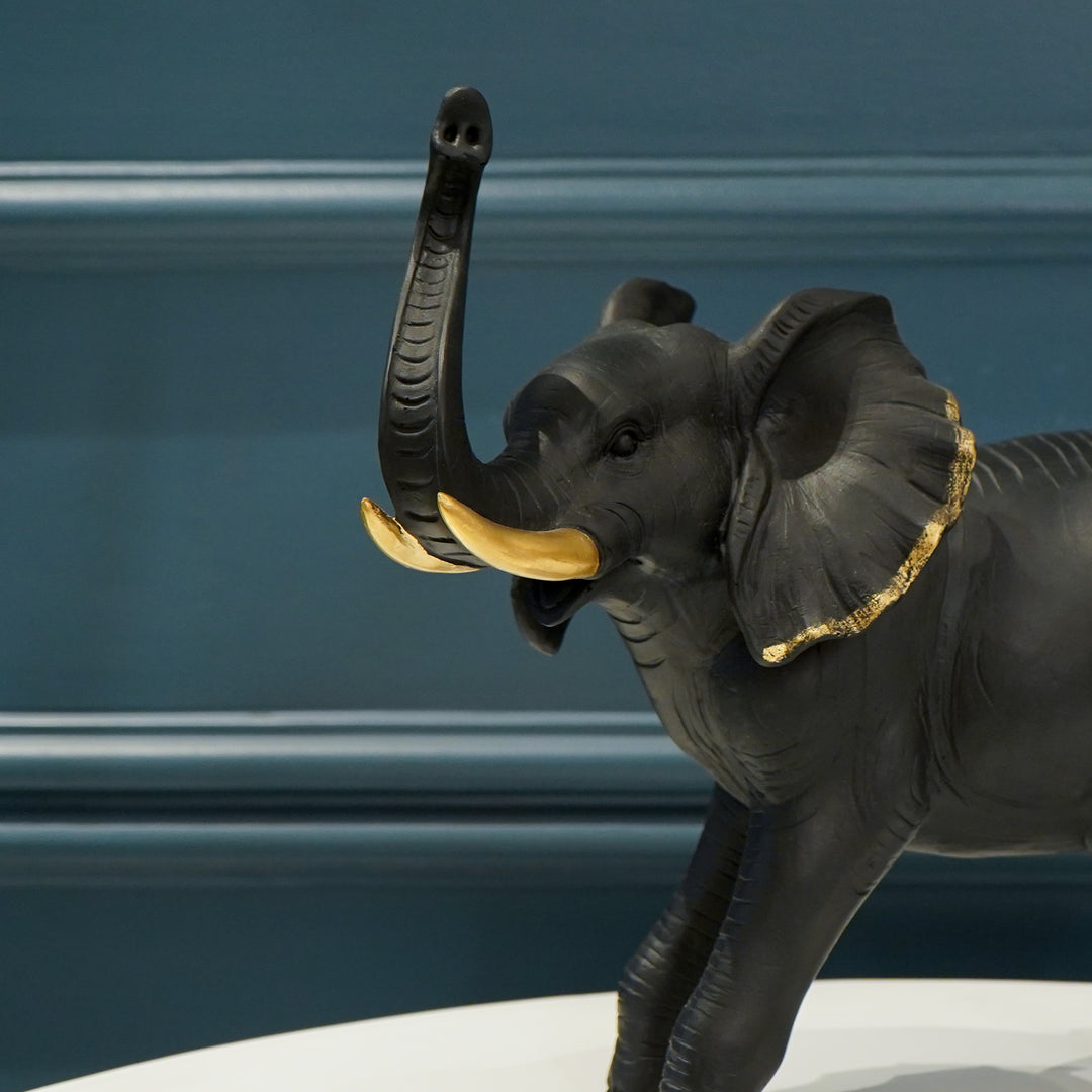 Elephant Figurine with Gold Accents, Black
