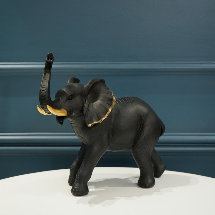 Elephant Figurine with Gold Accents, Black