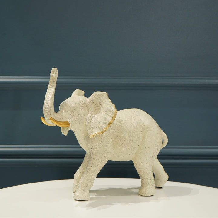 Elephant Figurine with Gold Accents, White
