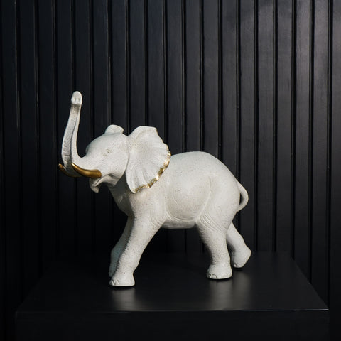 Elephant Figurine with Gold Accents, White