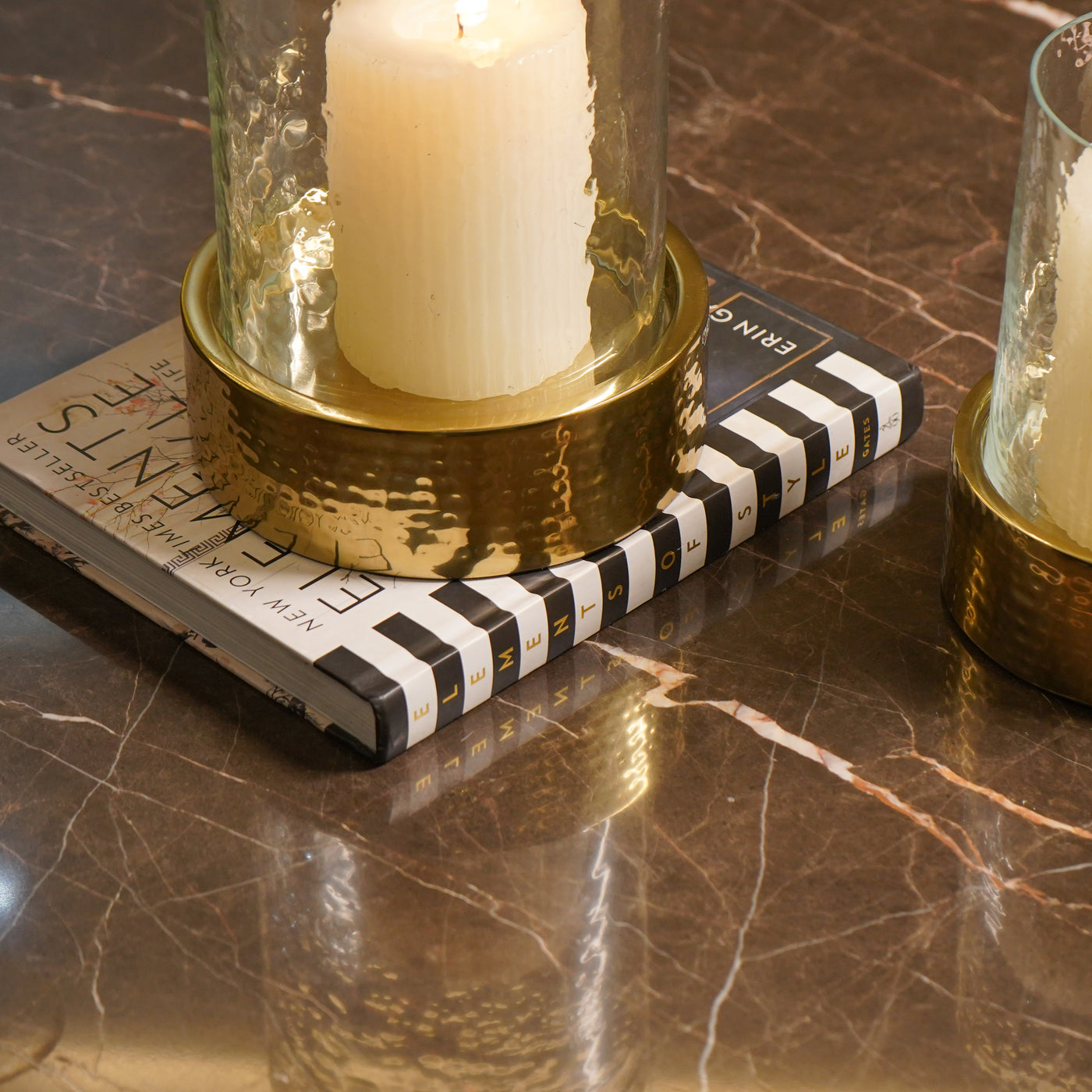 Textures Round Base Gold Candle Holder, Large