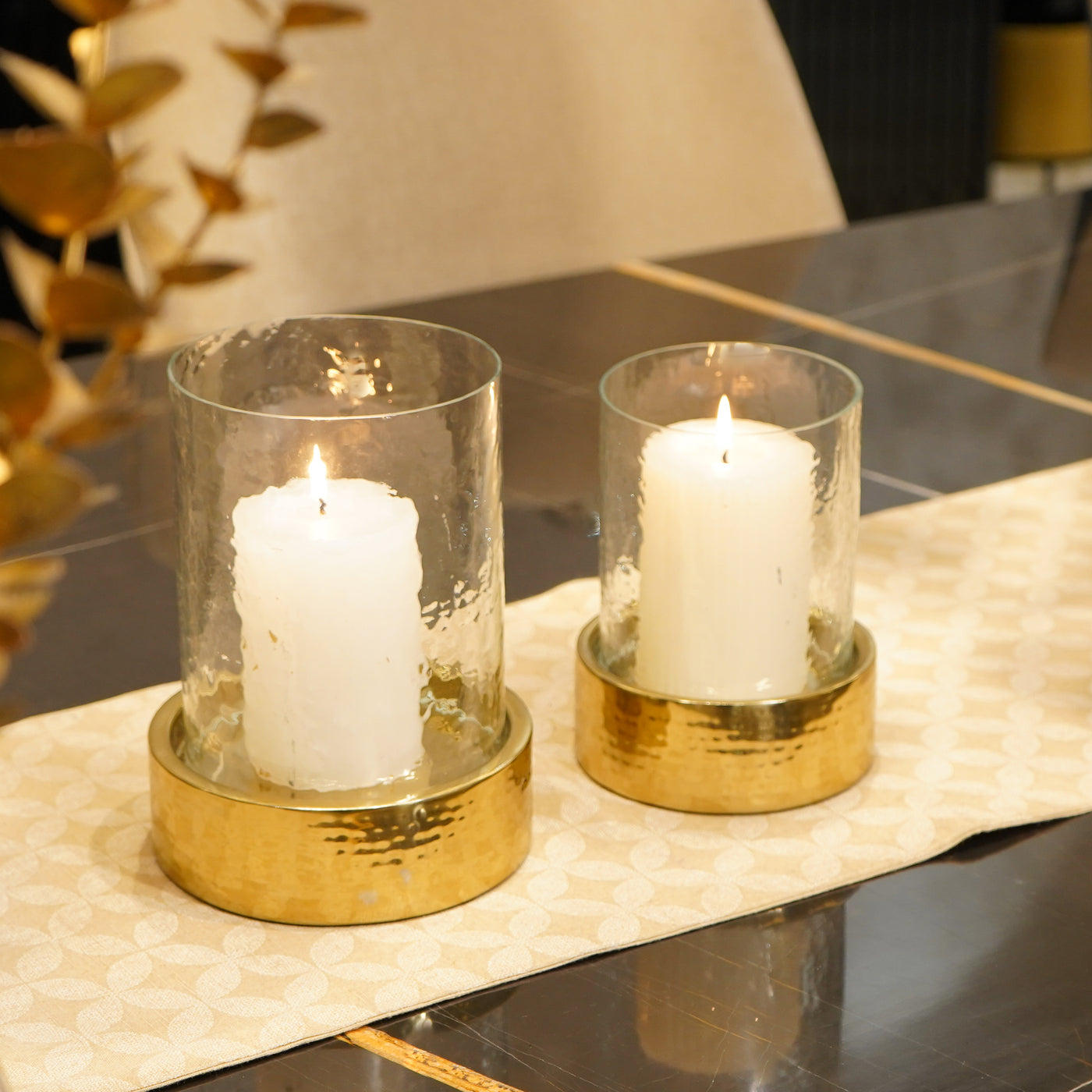 Textures Round Base Gold Candle Holder, Large