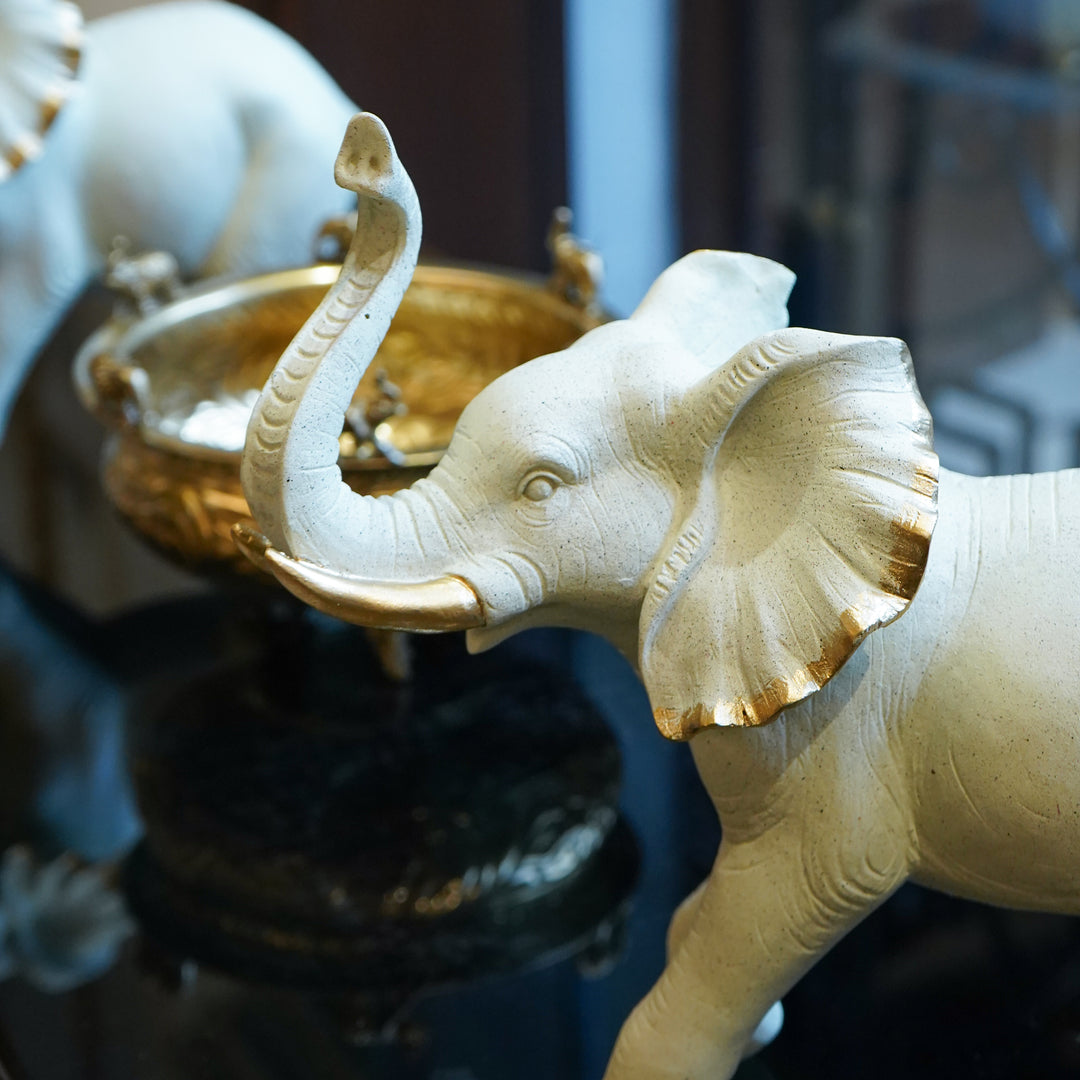Elephant Figurine with Gold Accents, White
