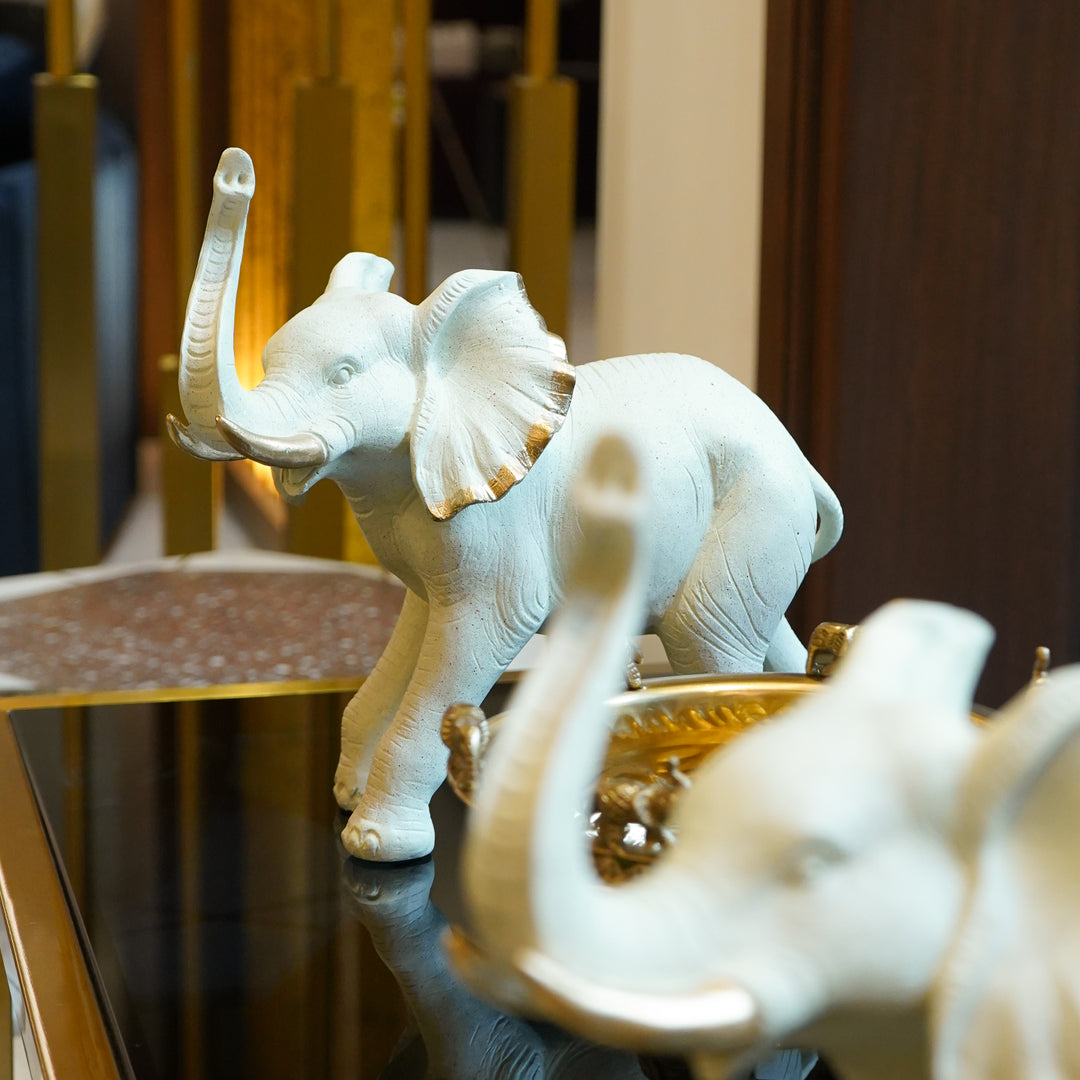 Elephant Figurine with Gold Accents, White