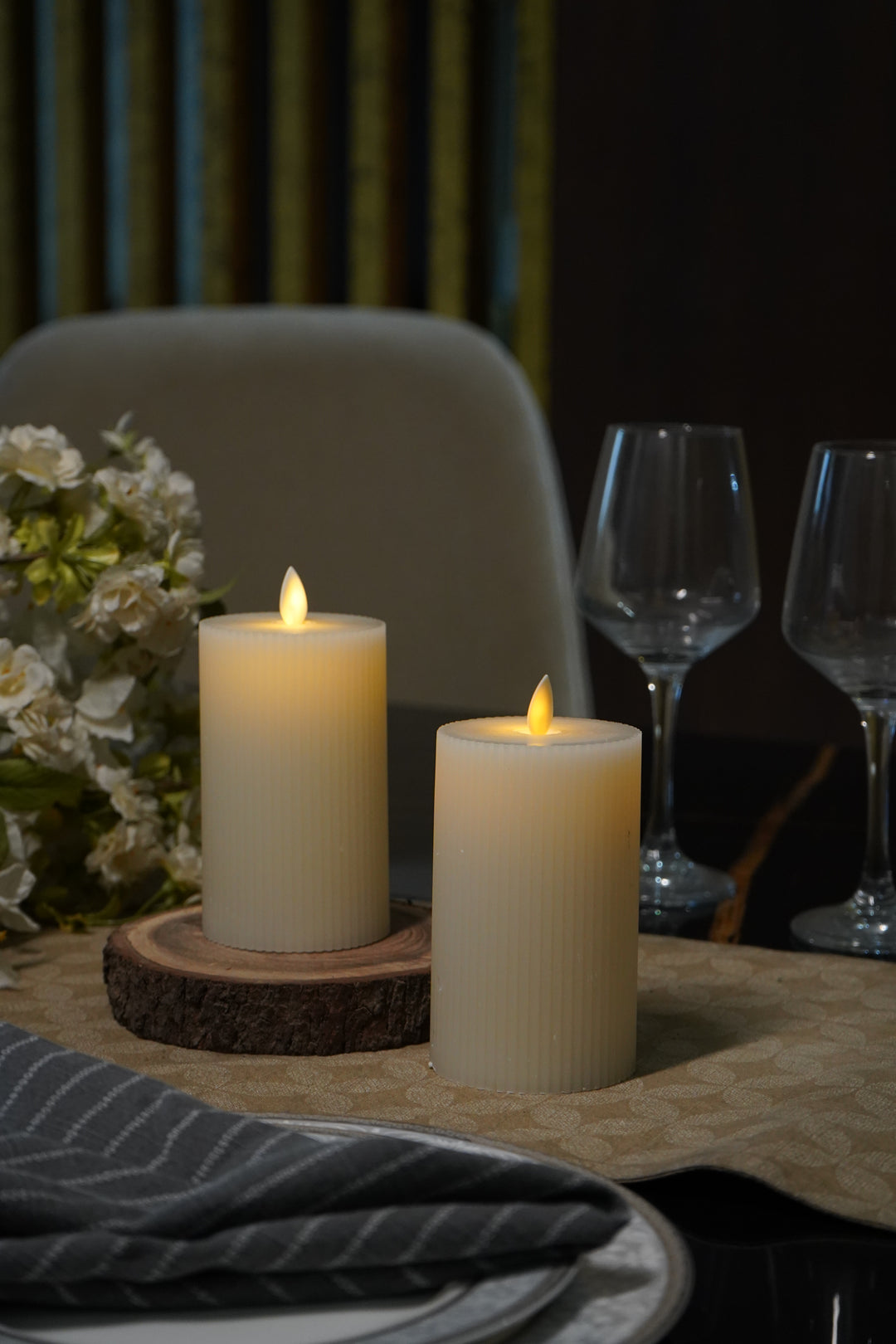 Fluted White LED Candle – Large