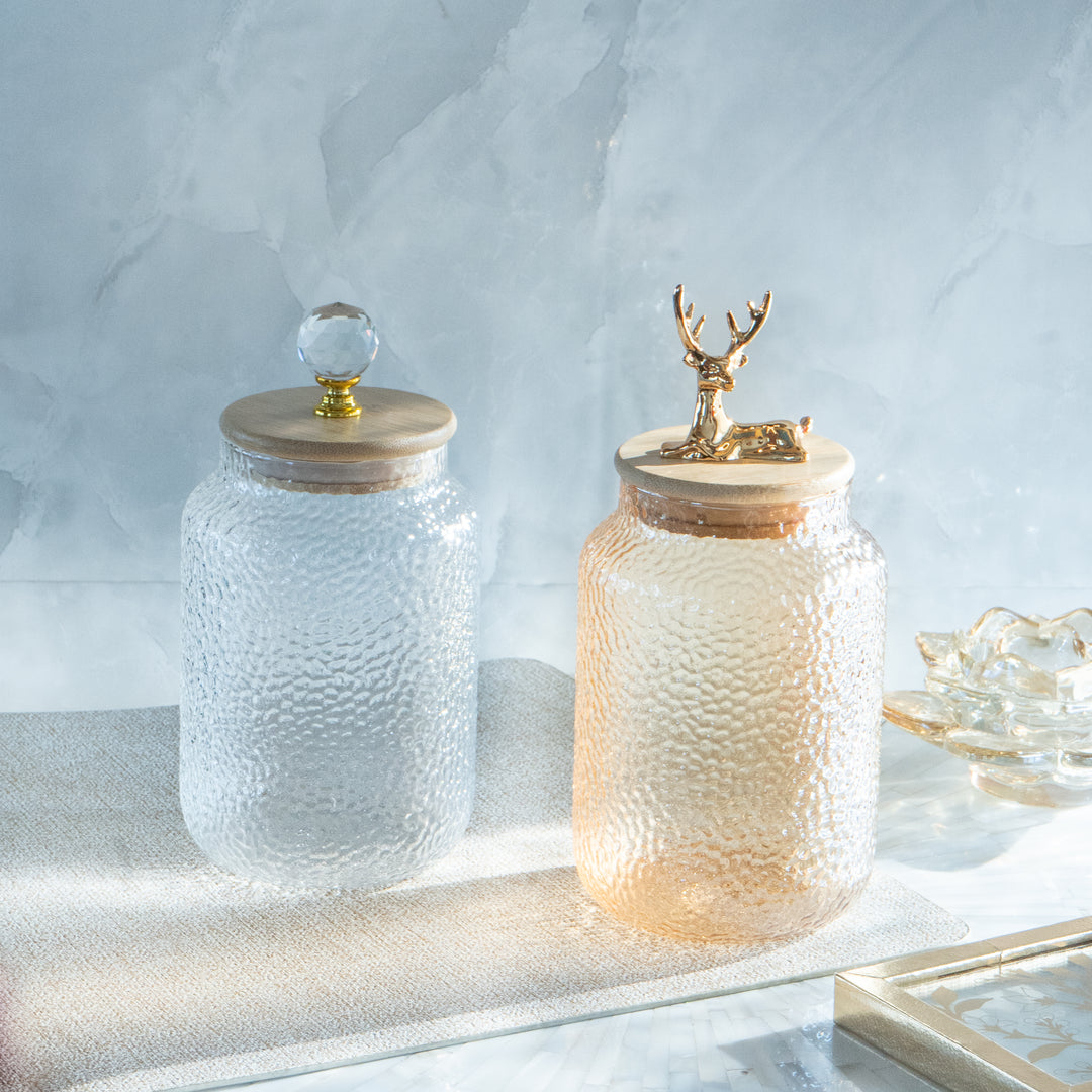 Hammered 750ml Glass Jar with Crystal Airtight Lid, Clear