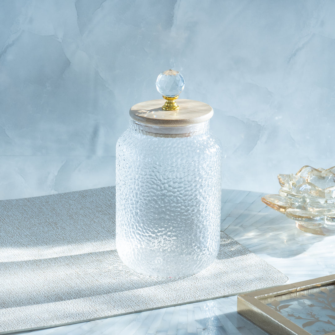 Hammered 750ml Glass Jar with Crystal Airtight Lid, Clear