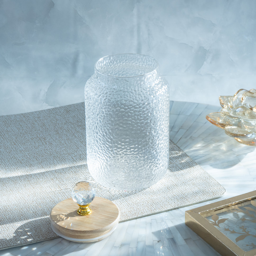Hammered 750ml Glass Jar with Crystal Airtight Lid, Clear