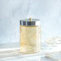 Large Gold Leaf Patterned Glass Jar w/ Airtight Lid & Crystal Knob