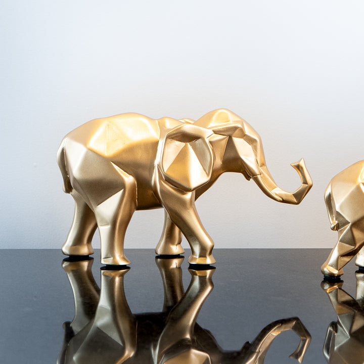 Gold Elephant Resin Figurine, set of 2