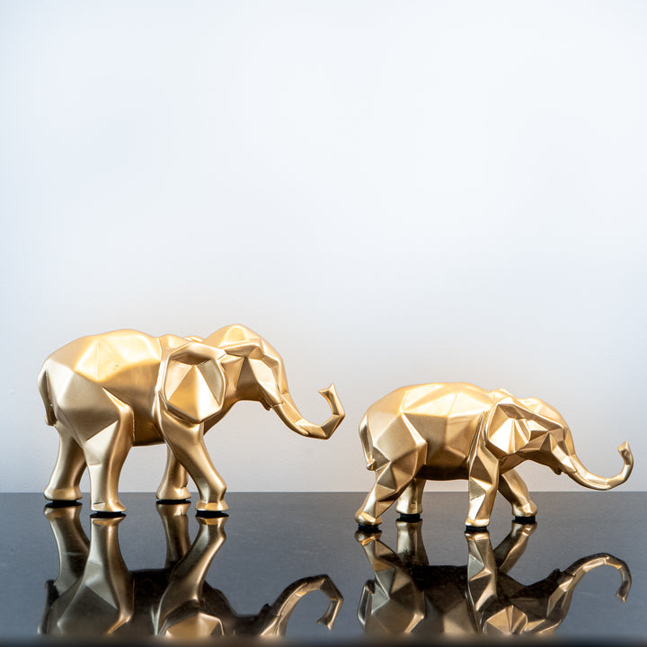 Gold Elephant Resin Figurine, set of 2