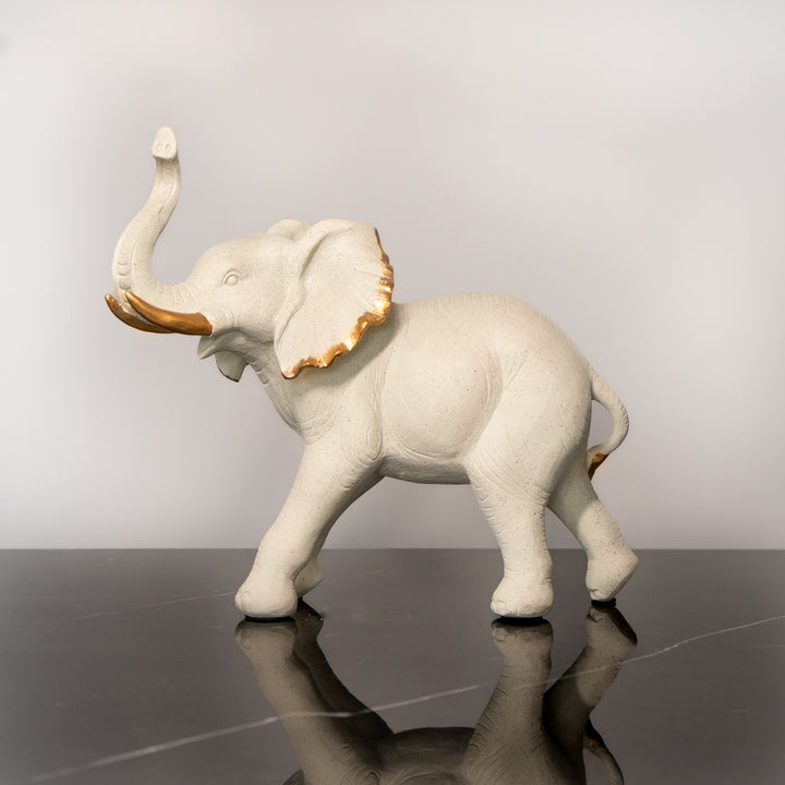 Elephant Figurine with Gold Accents, White