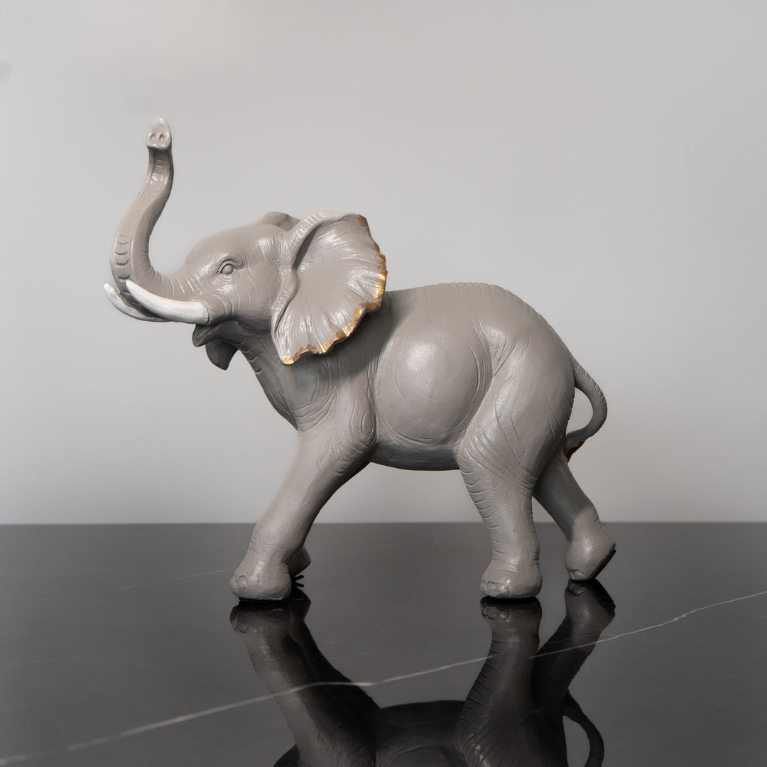 Elephant Figurine with Gold Accents, Grey