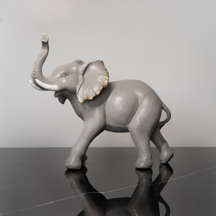 Elephant Figurine with Gold Accents, Grey