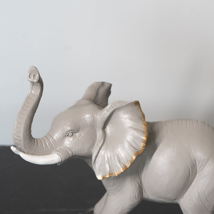 Elephant Figurine with Gold Accents, Grey
