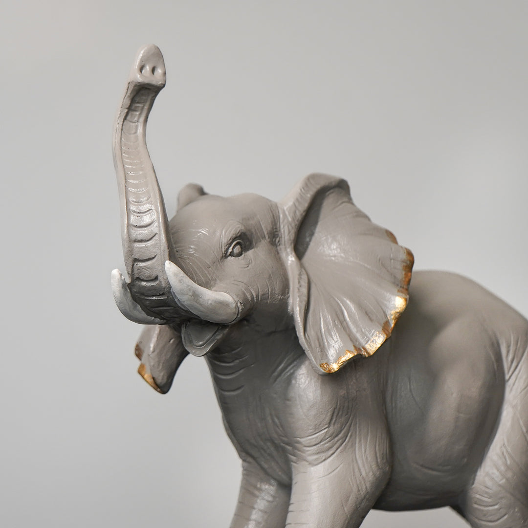 Elephant Figurine with Gold Accents, Grey