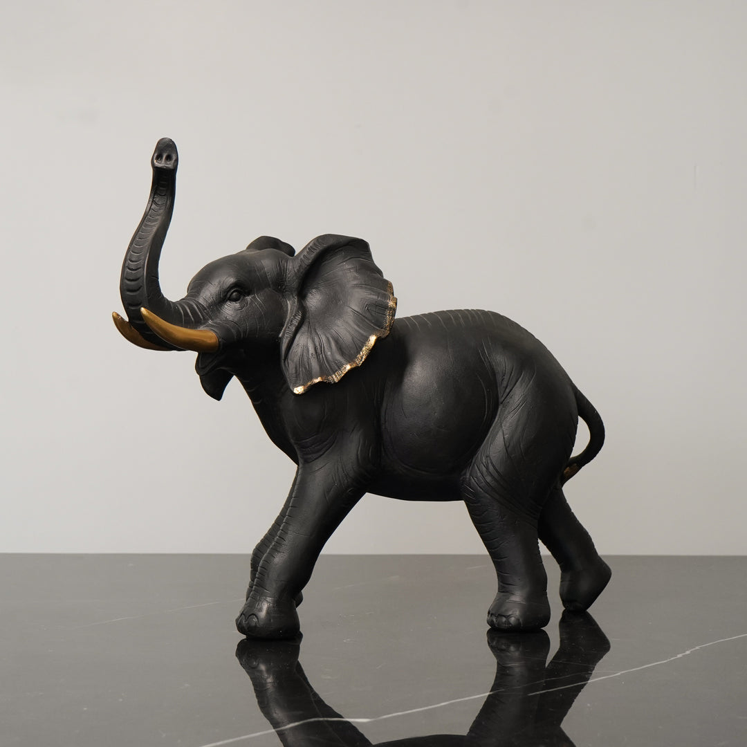 Elephant Figurine with Gold Accents, Black