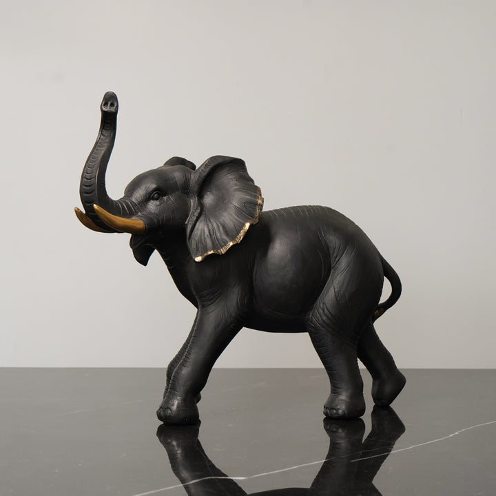 Elephant Figurine with Gold Accents, Black