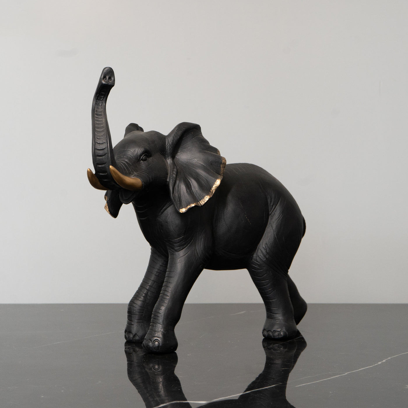 Elephant Figurine with Gold Accents, Black