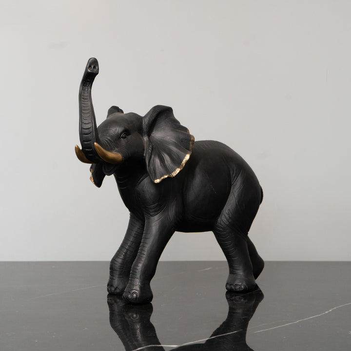 Elephant Figurine with Gold Accents, Black