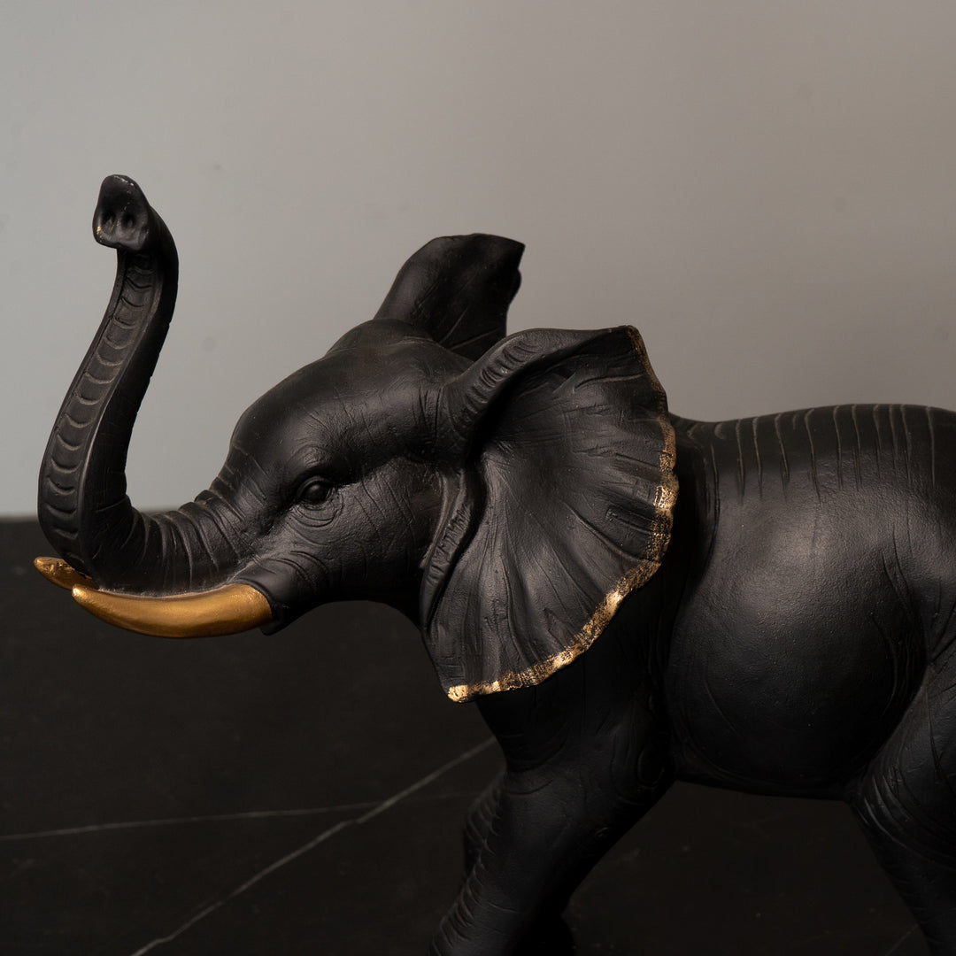 Elephant Figurine with Gold Accents, Black