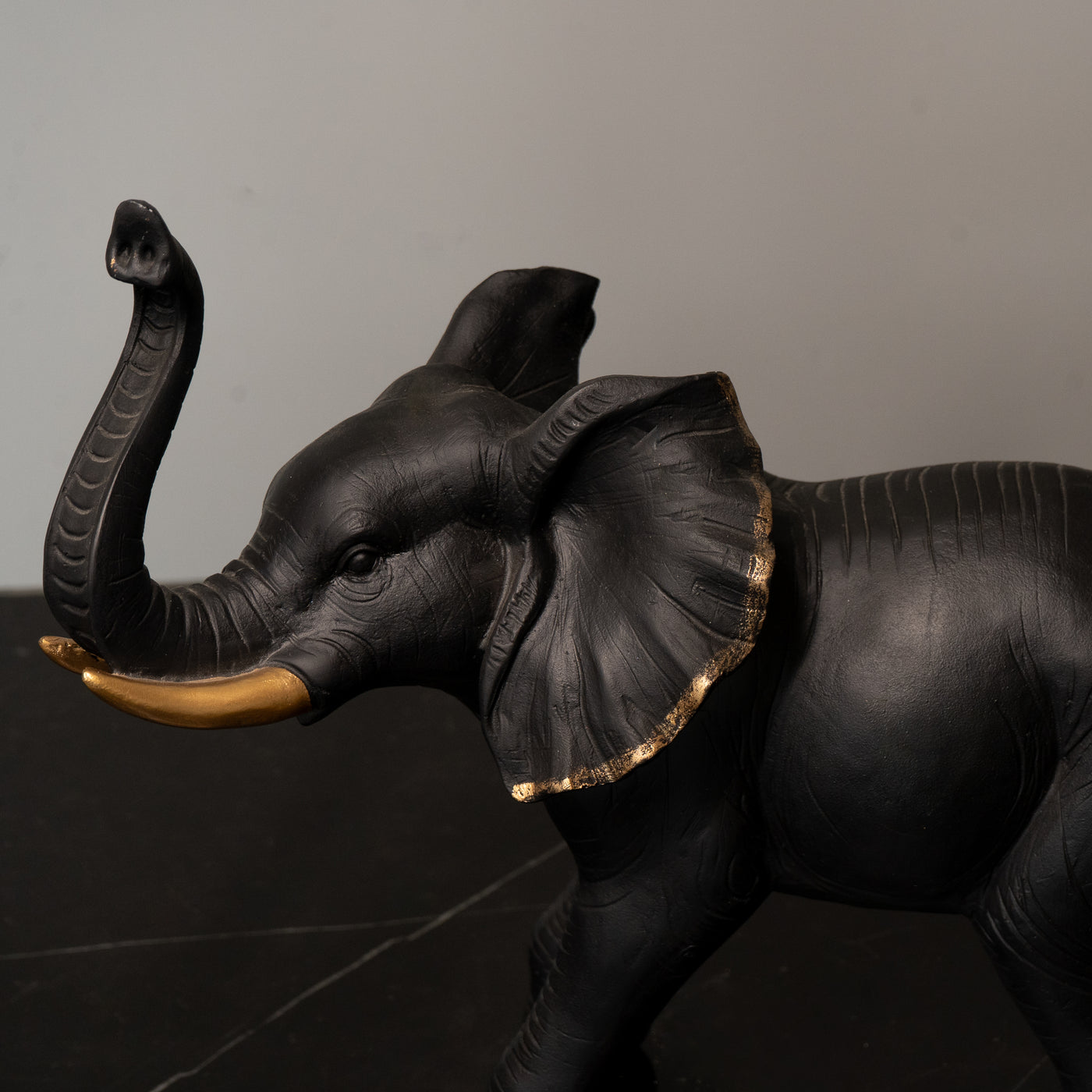Elephant Figurine with Gold Accents, Black