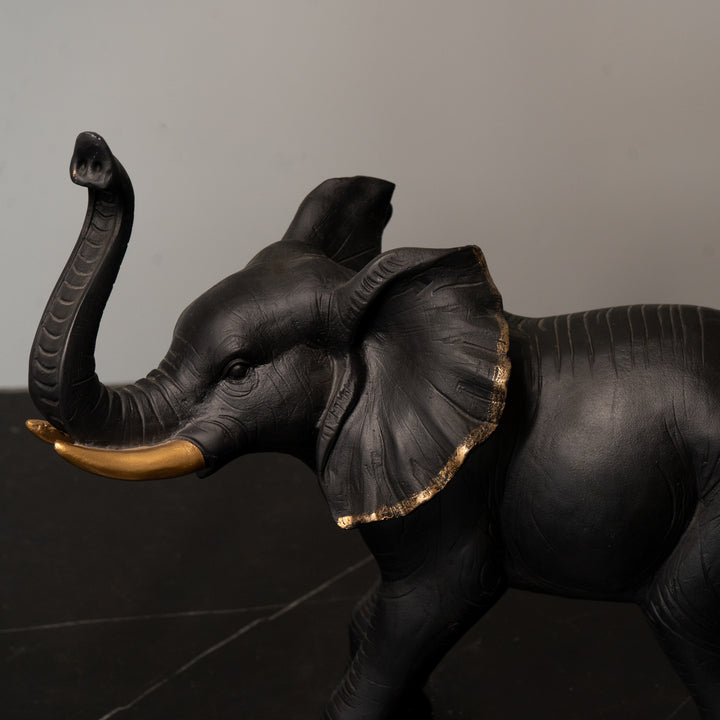Elephant Figurine with Gold Accents, Black